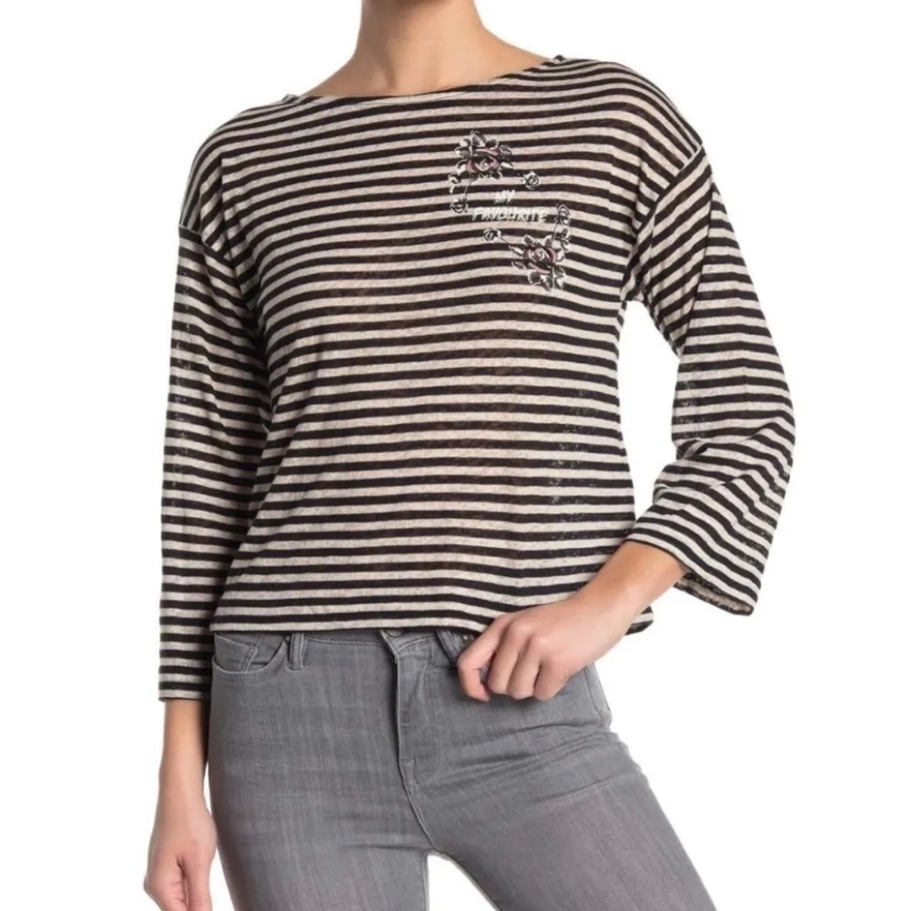 ALLSAINTS Fave Nova Stripe Tee long sleeve shirt top with Floral Graphic